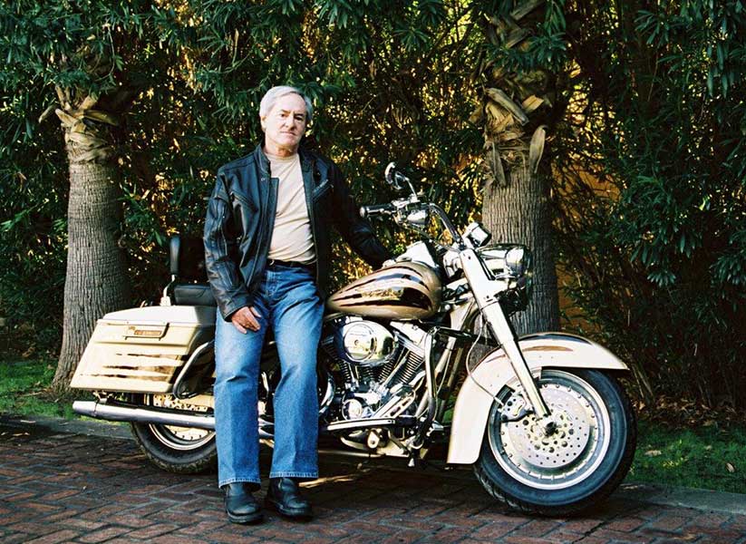 Greg Lyon on his Harley-Davidson motorcycle